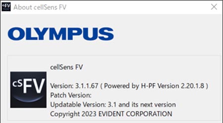Vergewissern Sie sich, dass die aktualisierbare Version im Fenster About cellSens FV (Über cellSens FV) aufgeführt ist. 