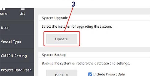 3. When the System page is displayed, click the Update button.