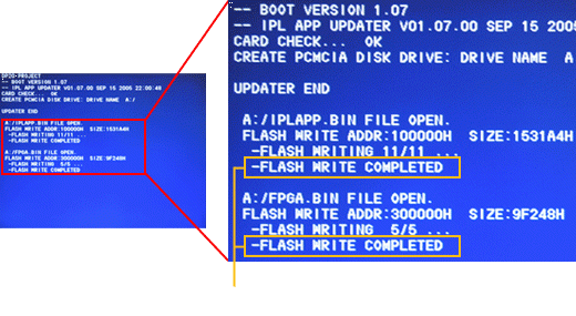 "-FLASH WRITE COMPLETED" is displayed (on two lines)